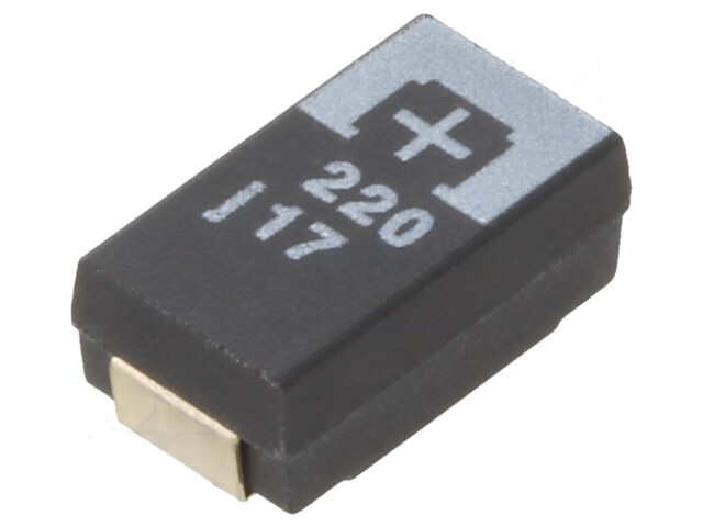 Condensator: tantaal-polymeer; 220uF; 6,3VDC; TPE; SMD; ±20%; 2000h Condensator: tantaal-polymeer; 220uF; 6,3VDC; TPE; SMD; ±20%; 2000h